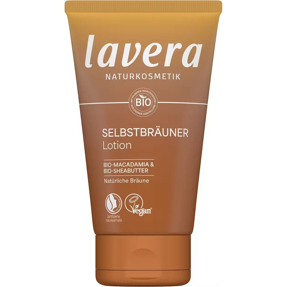 Lotiune autobronzanta LAVERA, 125ml, maro, macadamia si unt shea bio, piele bronzată natural.