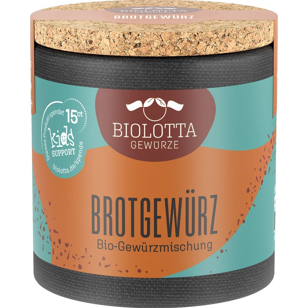 Mix de condimente pentru pâine BioLotta, 35g, ambalaj colorat cu capac de plută.