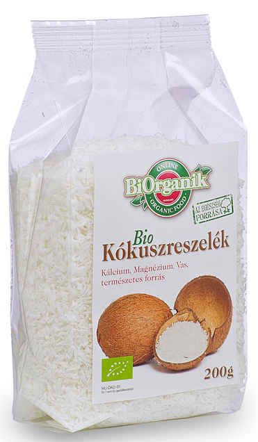 Nucă de cocos rasă Biorganik Bio, 200g, ambalaj transparent alb cu etichetă colorată.