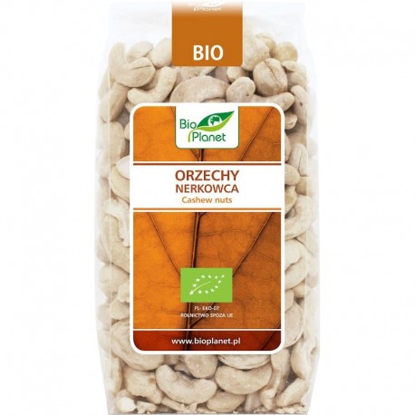 Nuci de Caju Bio Planet 350g, ambalate în pachet transparent, cu etichetă portocalie și logo Bio Planet.