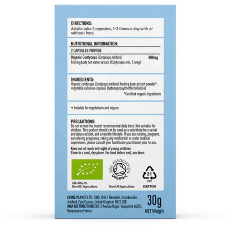 Organic Cordyceps 800 mg Pure Grade Extract 60 - Verlin