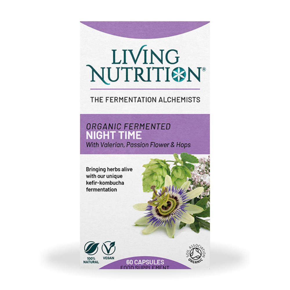 Supliment Organic Fermented Night Time cu valeriană și floarea pasiunii, 60 capsule, Living Nutrition.