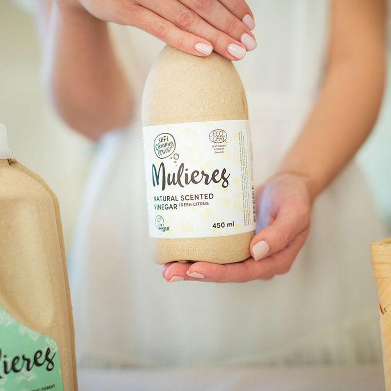 Oțet pentru curățare cu parfum natural citrice, sticlă de 450ml, ambalaj eco compostabil.