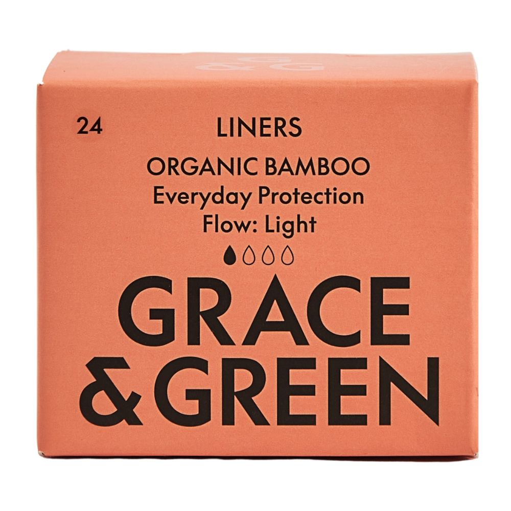 Ambalaj coral Grace and Green pentru panty liners din bambus organic, 24 bucăți, protecție zilnică.