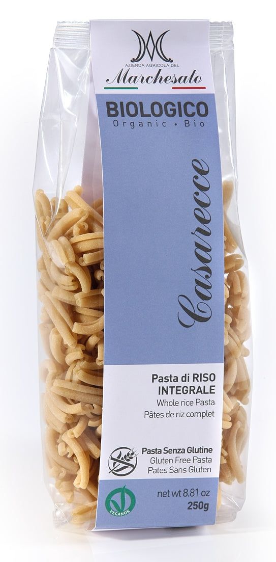 Paste casarecce bio din orez integral fără gluten, ambalaj 250g Marchesato.