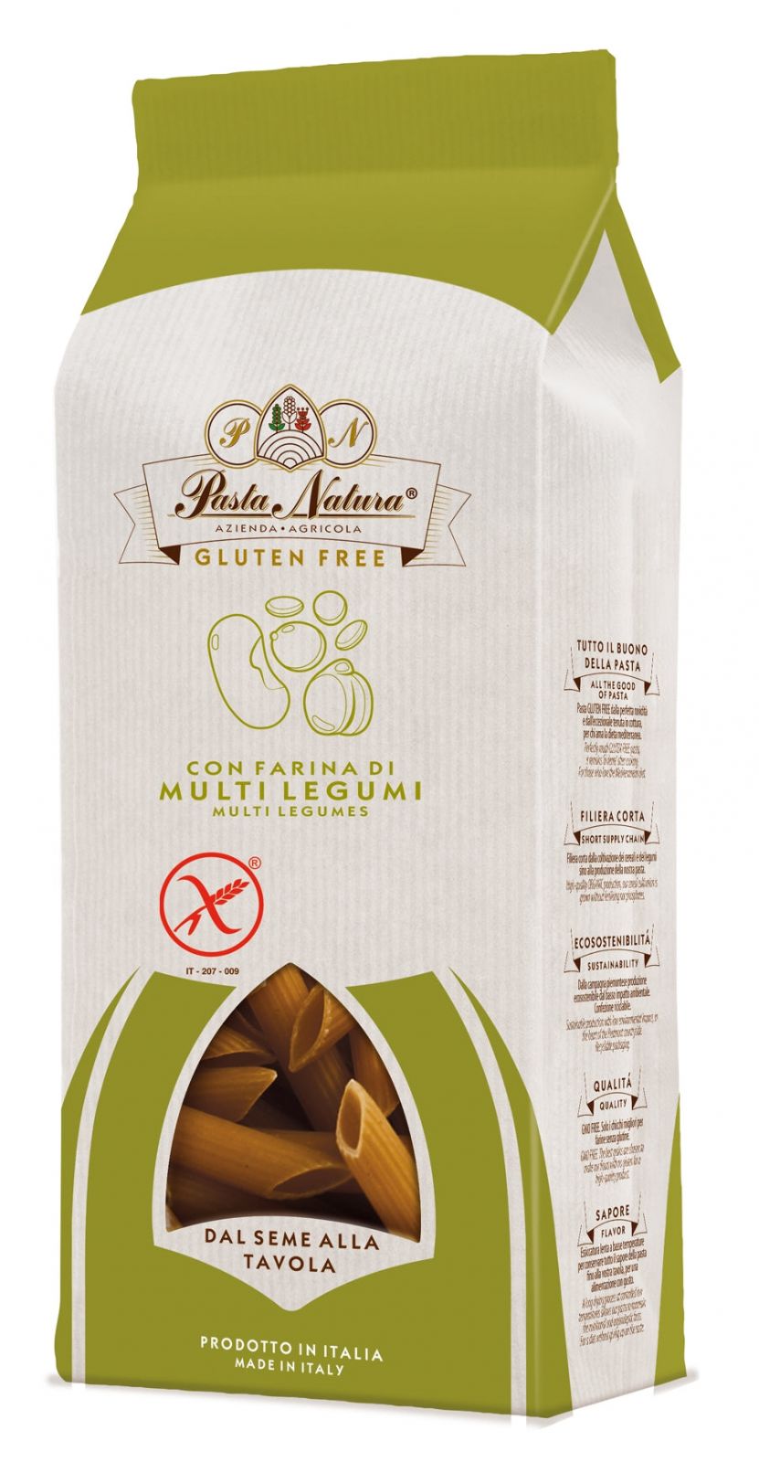 Paste casarecce cu legume bio, ambalaj verde și crem, 250g, fără gluten, Pasta Natura.