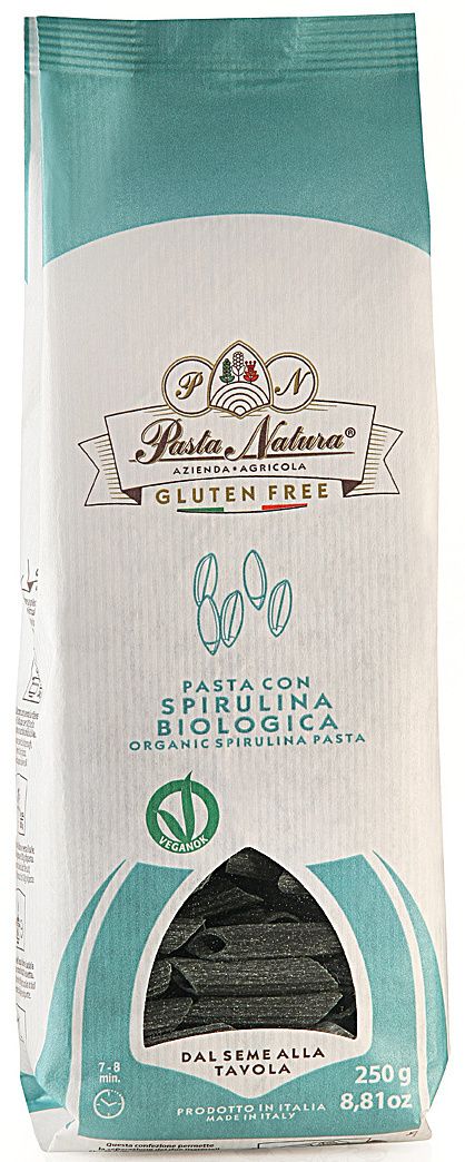 Paste din orez cu spirulina bio, fără gluten, 250g, ambalaj albastru-verde, Pasta Natura.