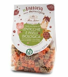 Paste fără gluten din linte roșie și mazăre verde, formă animalute, ambalaj eco 250g, Pasta Natura.