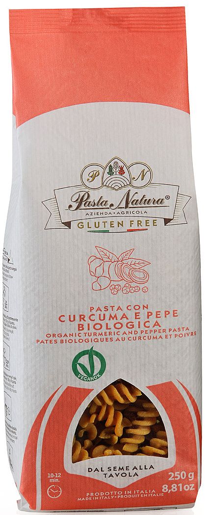 Punga de paste bio cu turmeric și piper negru, 250g, fără gluten, Pasta Natura.