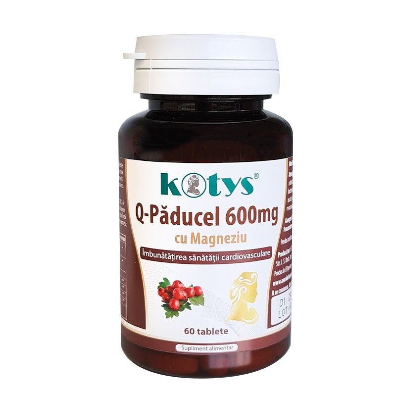 Q-Păducel 600mg cu Magneziu Kotys, supliment alimentar, flacon 60 tablete, sprijin cardiac.
