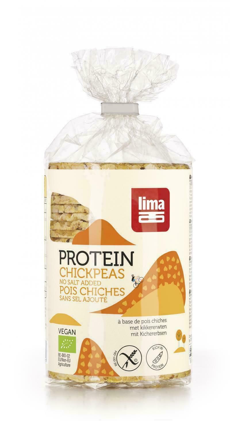 Rondele proteice din năut expandat fără sare Lima 100g, pachet transparent eco.