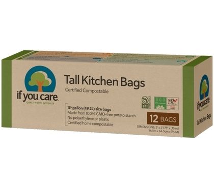 Saci menajeri compostabili 49.2L, If You Care, 12 buc., amidon cartofi, maro deschis.