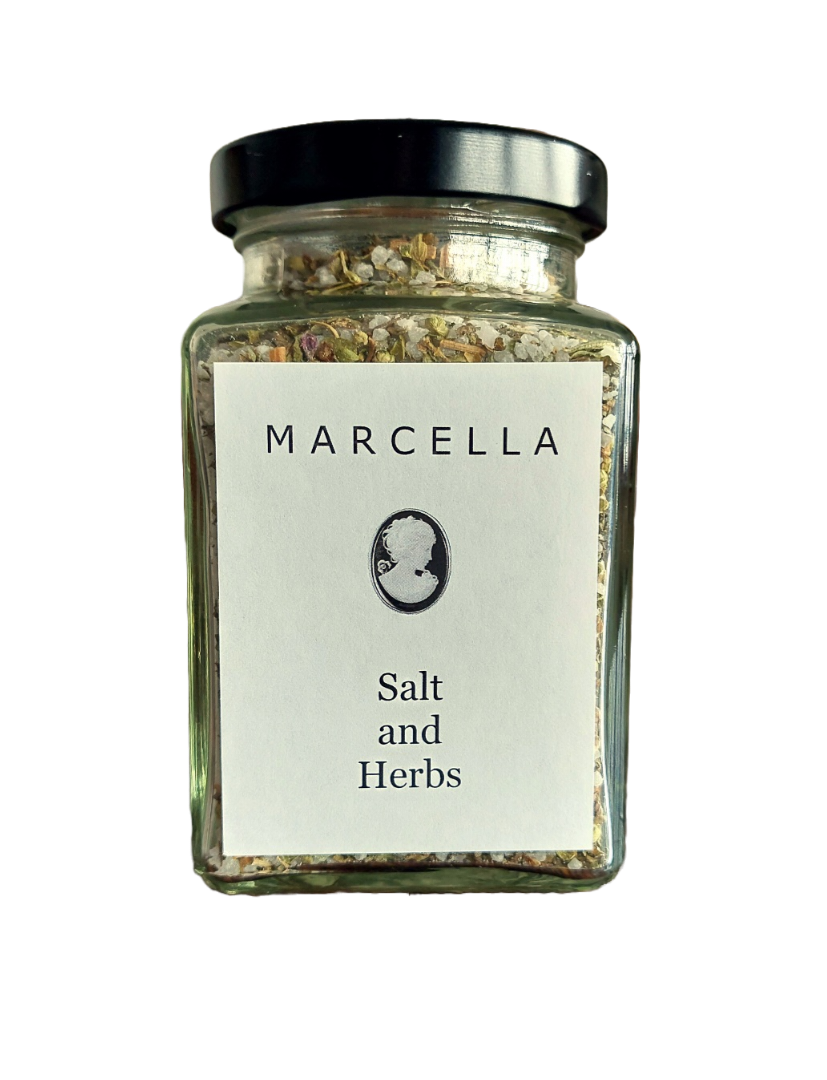 Sare și ierburi aromatice Marcella, borcan sticlă 220g, capac negru.