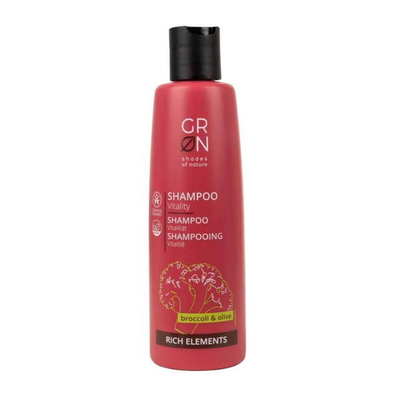 Șampon revitalizant GRN, 250ml, roșu, ulei de măsline și semințe de broccoli.