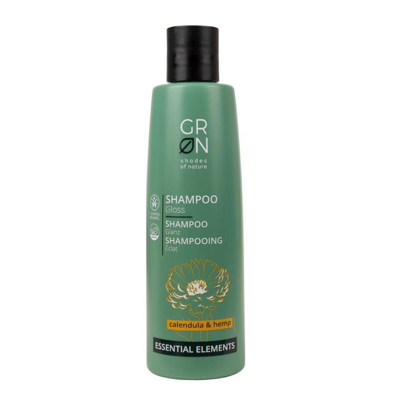 Șampon Bio Organic cu cânepă și gălbenele GRN Shades of Nature, 250ml, flacon verde.