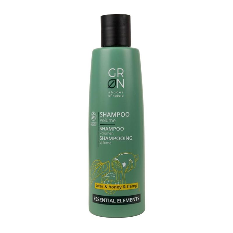 Șampon volum Bio Organic cu cânepă, bere, miere, 250ml, sticlă verde GRN Shades of Nature.