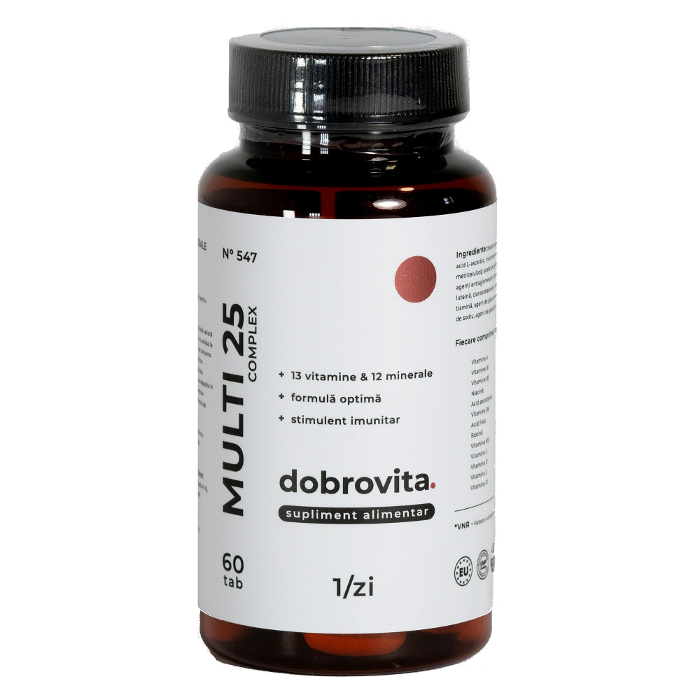 Supliment alimentar dobrovita cu 13 vitamine și 12 minerale, 60 tablete, sticlă neagră.