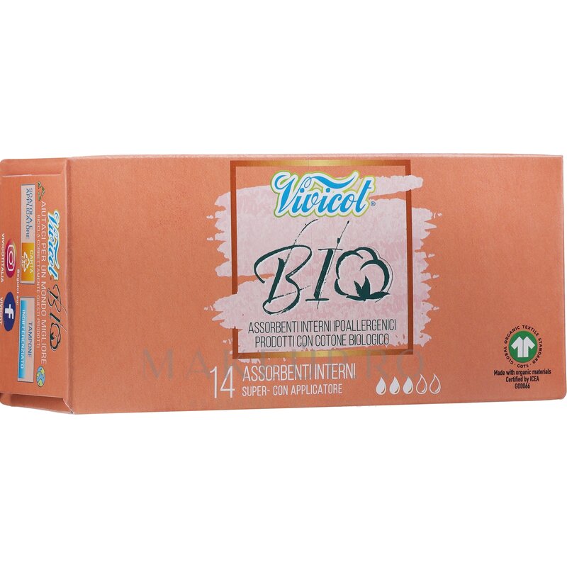 Tampoane din bumbac bio hipoalergenic, compostabil, cu aplicator (14 buc) - 3 picaturi - VIVICOT BIO