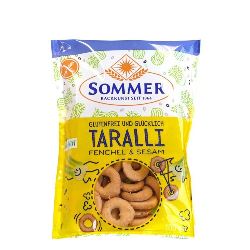Punga galbenă de Taralli fără gluten cu fenicul și susan Sommer, 100g.