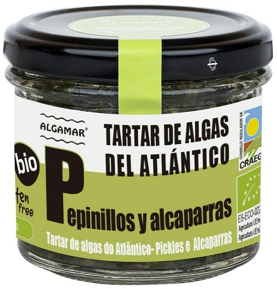 Tartar de alge marine cu castraveți murați și capere bio Algamar borcan 100g.
