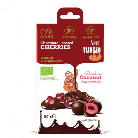 Visine invelite in ciocolata eco Super Fudgio, pachet 50g, vegan, fara gluten.