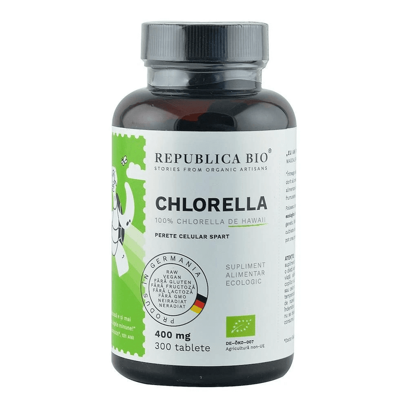 Chlorella bio de hawaii (400 mg), 300 tablete (120 g), republica bio 3