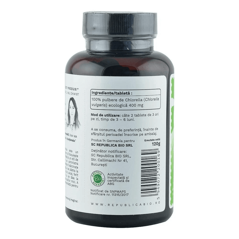 Chlorella bio de hawaii (400 mg), 300 tablete (120 g), republica bio 5