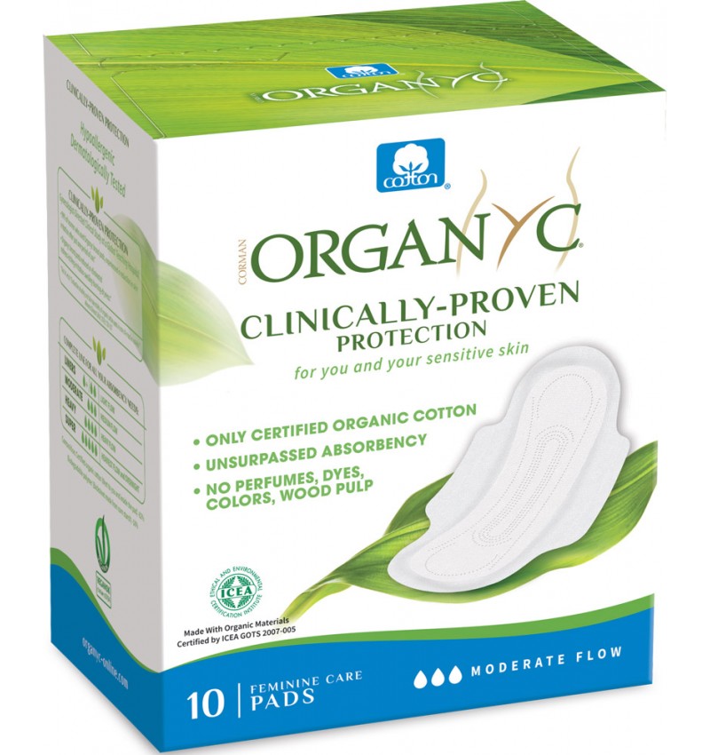 Absorbante intime bumbac organic, cutie albă și verde, 10 bucăți, protecție moderată.