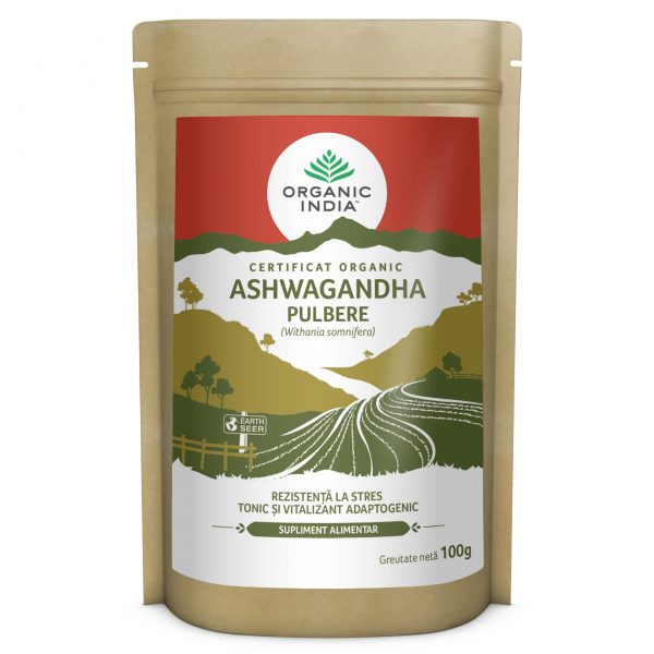  Ashwagandha pulbere - rezistenta la stres & tonic adaptogenic, 100g, organic india
