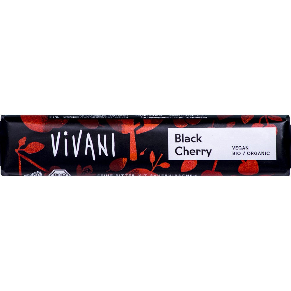 Baton de ciocolata amaruie cu visine VEGAN 35g Vivani