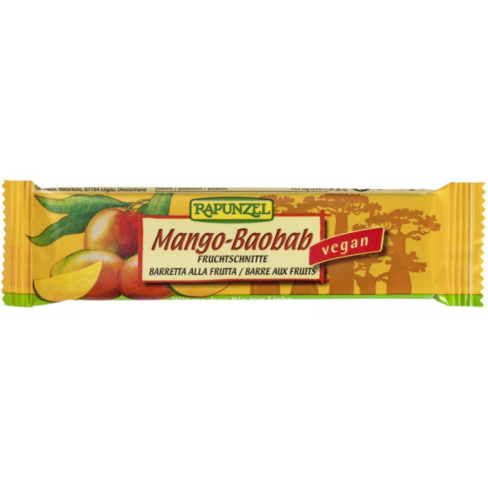 Baton de fructe cu mango si baobab 40g Rapunzel O explozie de arome exotice
