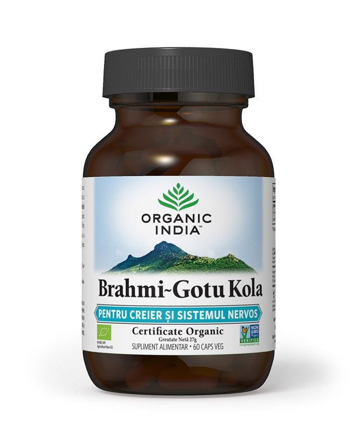 Brahmi - gotu kola - pentru creier & sistemul nervos si deficit de atentie, 60 capsule vegetale, organic india