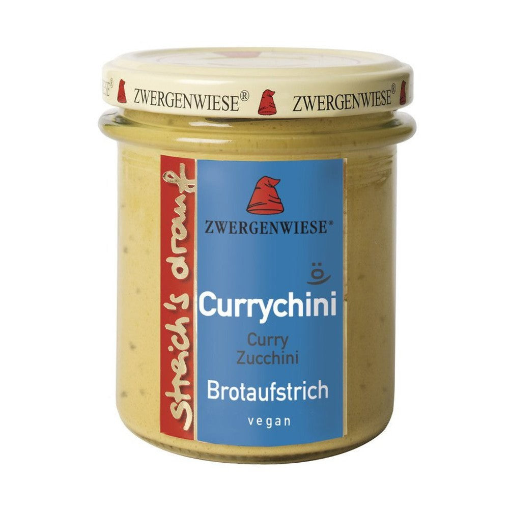 Crema bio vegetală Currychini cu curry, zucchini, 160g, ambalaj borcan Zwergenwiese.