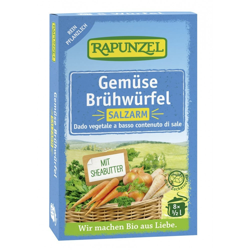 Cuburi de supa de legume bio cu putina sare 68g Rapunzel Cuburile bio pentru supa de