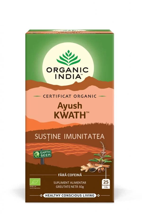Ceai adaptogen tulsi ayush kwath-sistem imunitar, bio, 25 plicuri, organic india