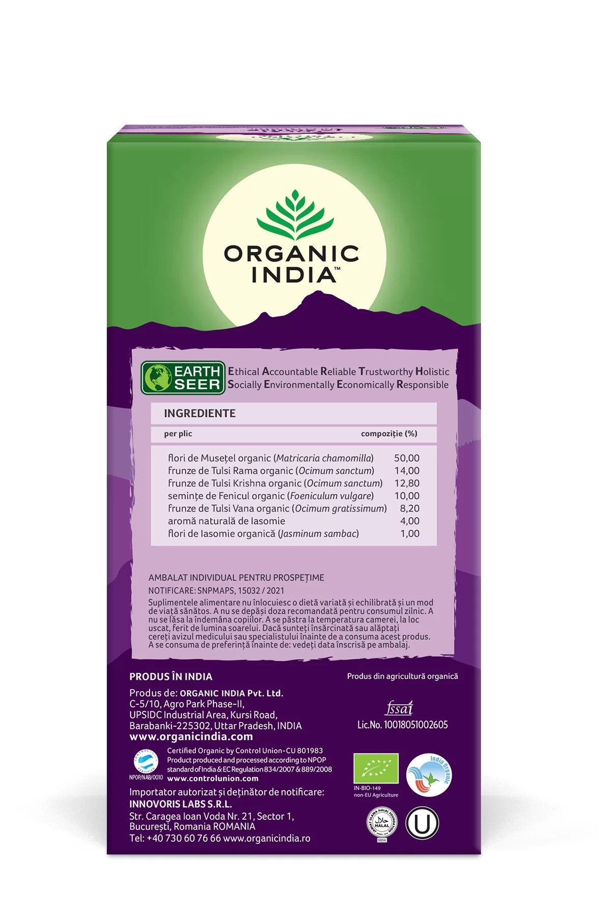 Ceai adaptogen tulsi iasomie, bio, 25 plicuri, organic india