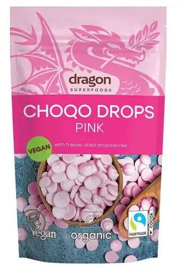  Choco drops roz, bio, 200g, Dragon Superfoods                                                                         