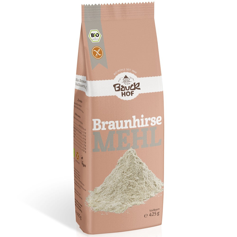 Făină integrală de mei brun fără gluten BauckHof, ambalaj eco de 425g.