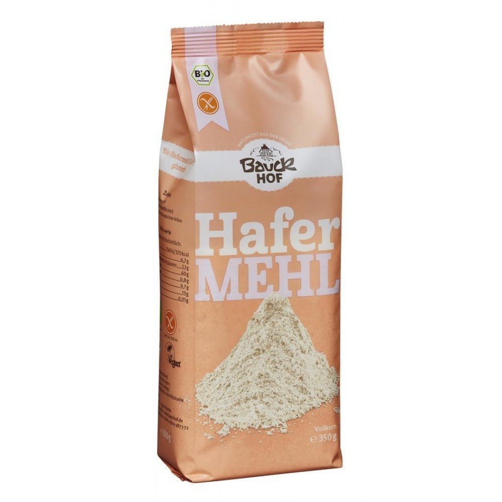 Făină de ovăz bio fără gluten Bauckhof, ambalaj bej 350g.