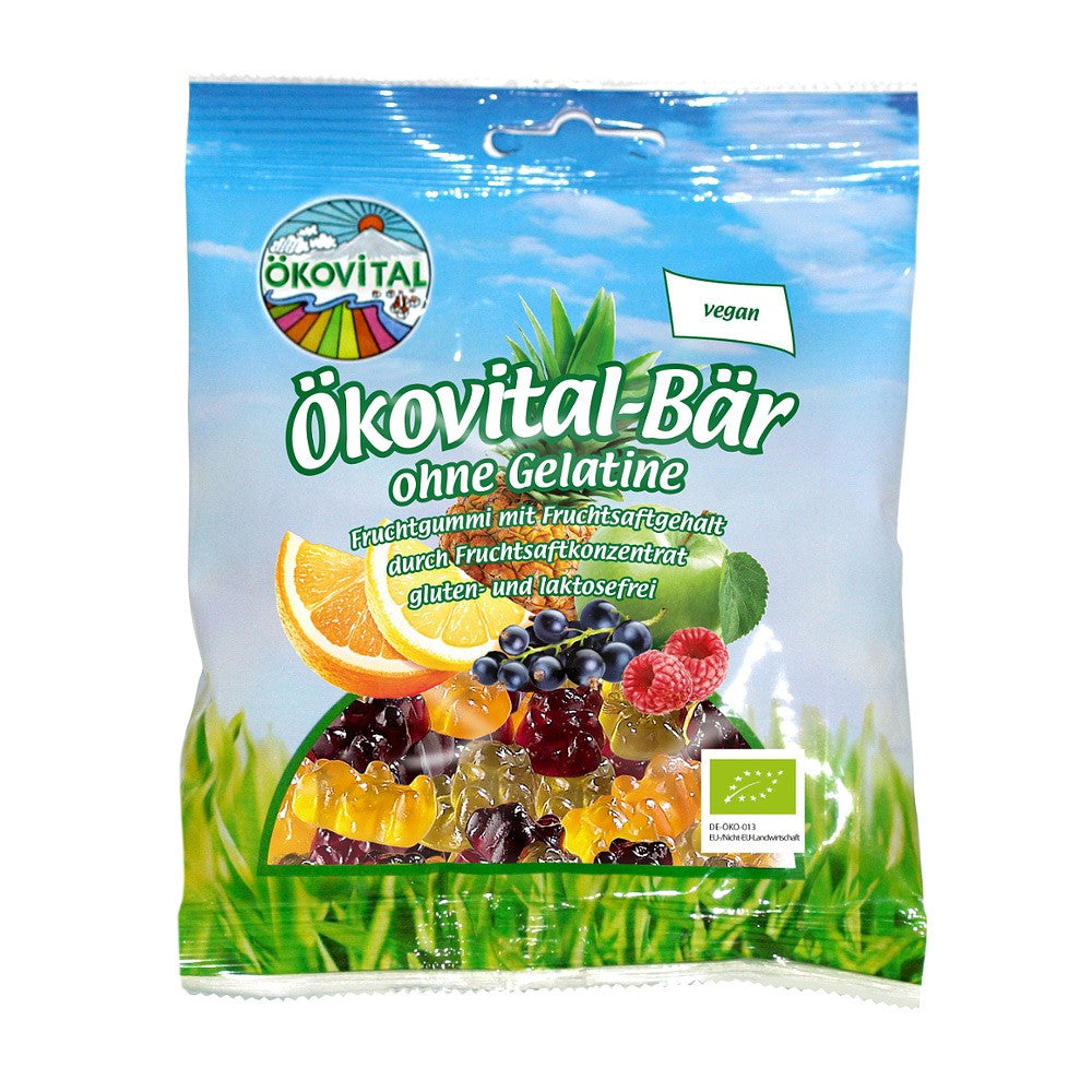 Jeleuri bio de fructe ursuleți fără gelatină Okovital, mix de culori, 80g.