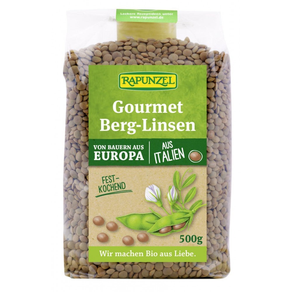 Linte gourmet bio maro 500g Rapunzel, ecologică, ambalaj transparent.