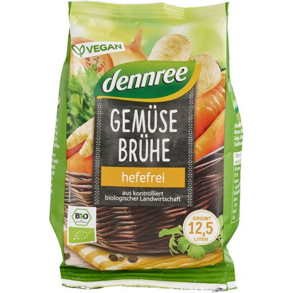 Amestec legume condimente supă bio 250g Dennree în ambalaj verde colorat cu logo vegan.