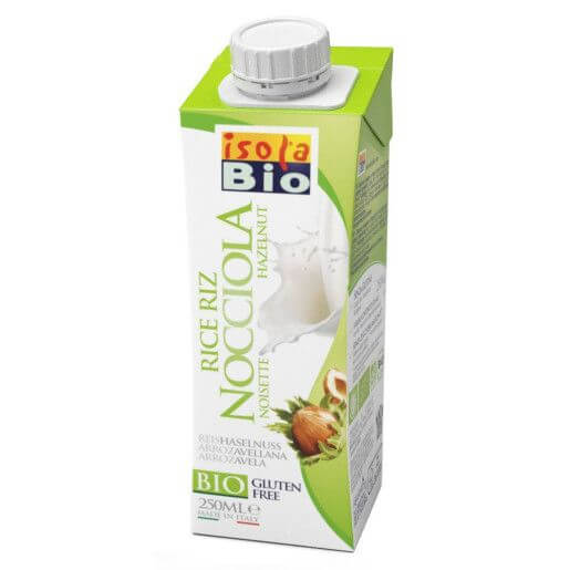 Băutura din orez și alune Isola Bio, bio, fără gluten, 250ml, ambalaj verde.