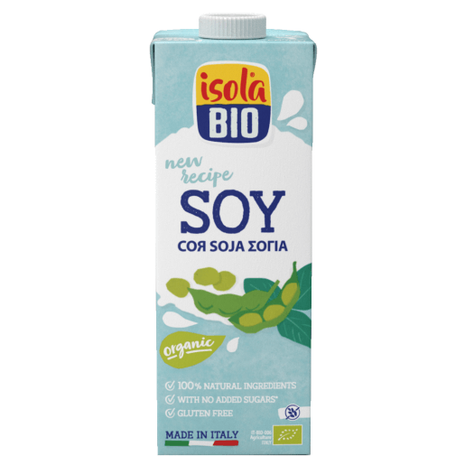 Băutură soia bio Isola, 1l, carton albastru, ecologic, ingrediente naturale.