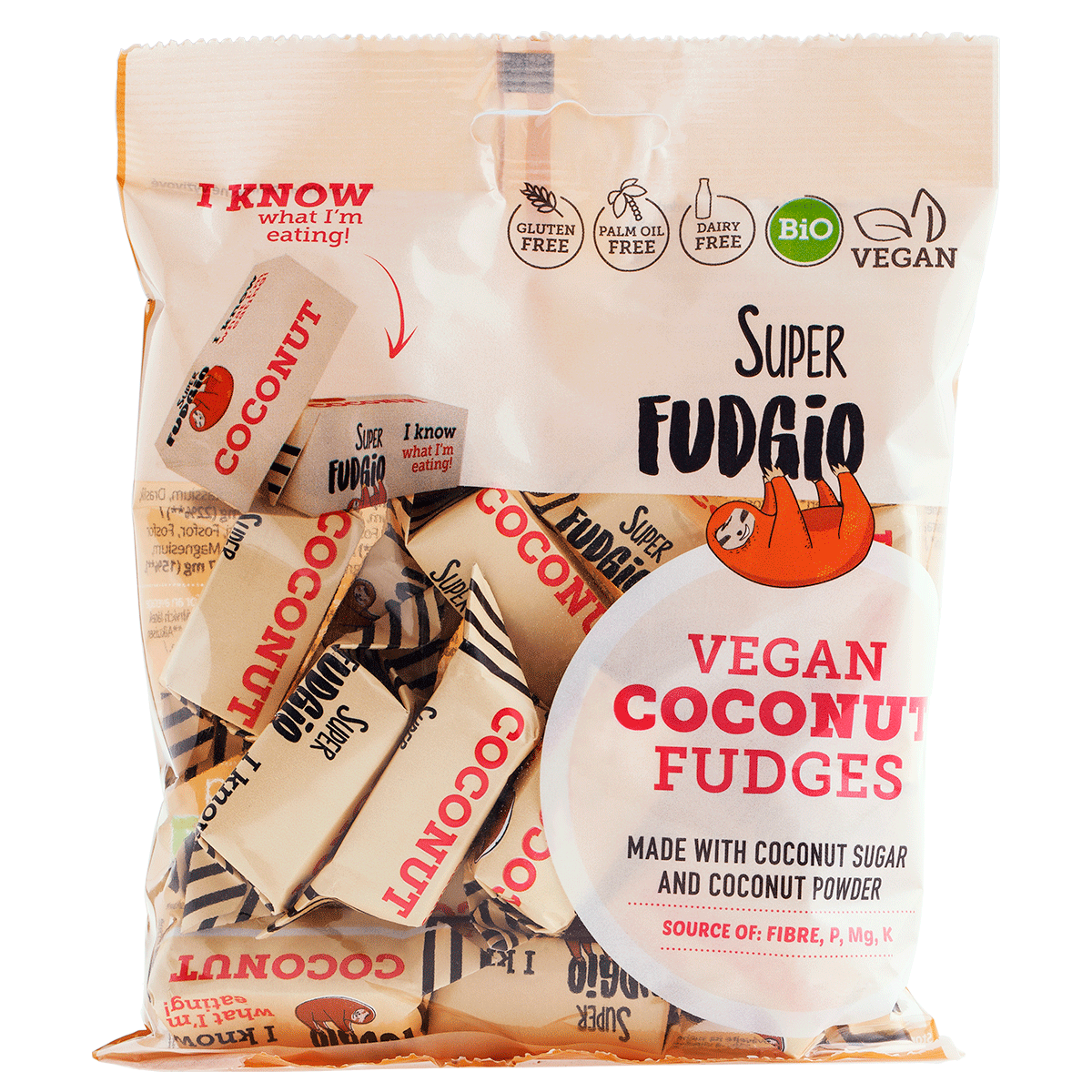 Caramele eco aromă cocos 150g Super Fudgio, vegan, fără gluten, bio.