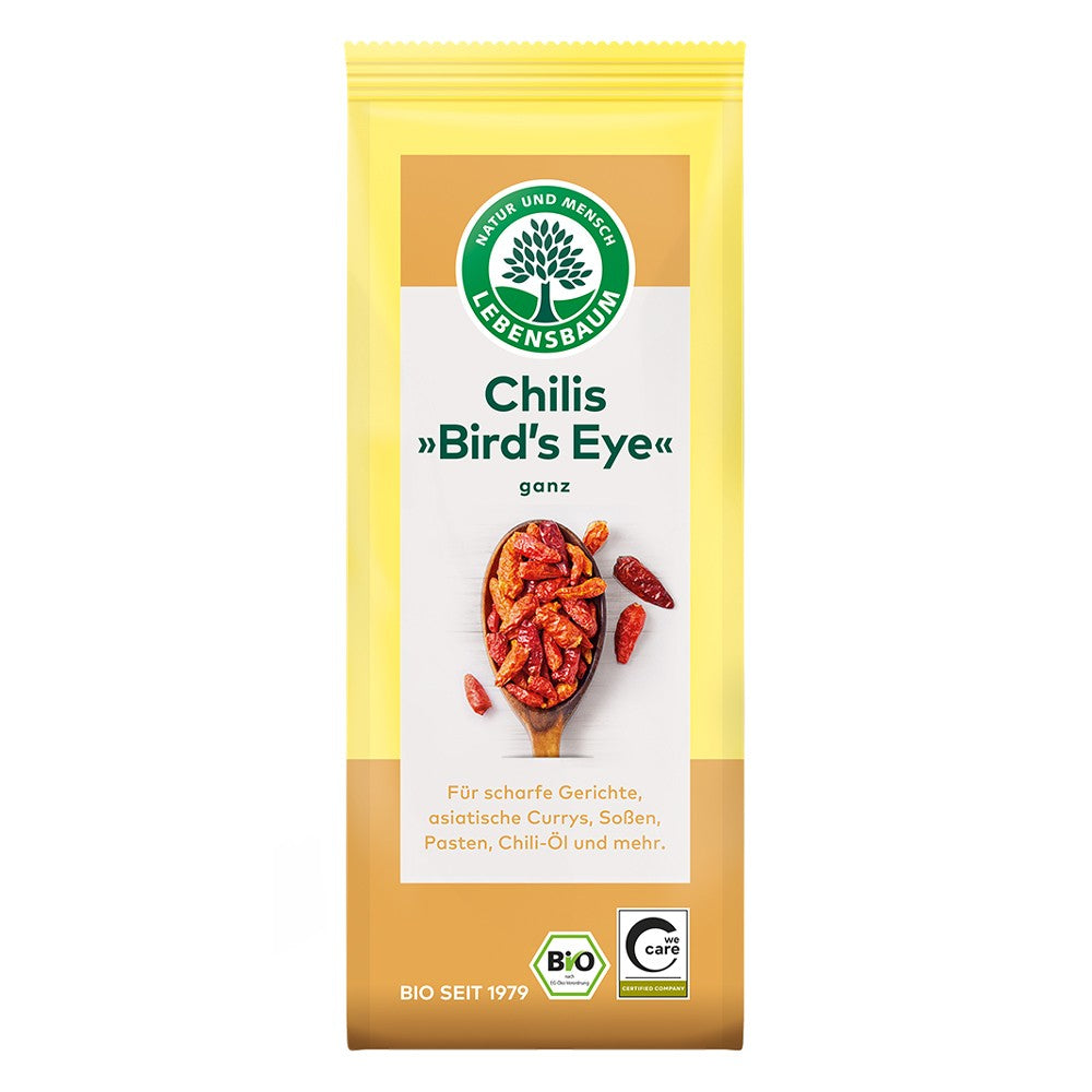 Chili întregi ecologici Lebensbaum, pachet galben, 20g, condimente organice.