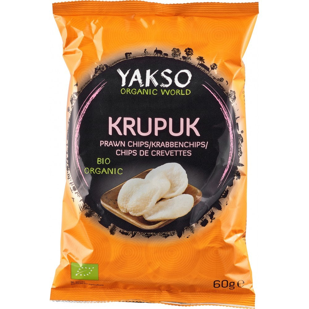 Chipsuri de creveți Yakso Krupuk, ambalaj portocaliu, 60g, bio, tapioca și creveți