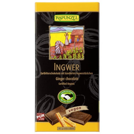 Ciocolata bio amaruie cu ghimbir 55% cacao HIH 80g Rapunzel