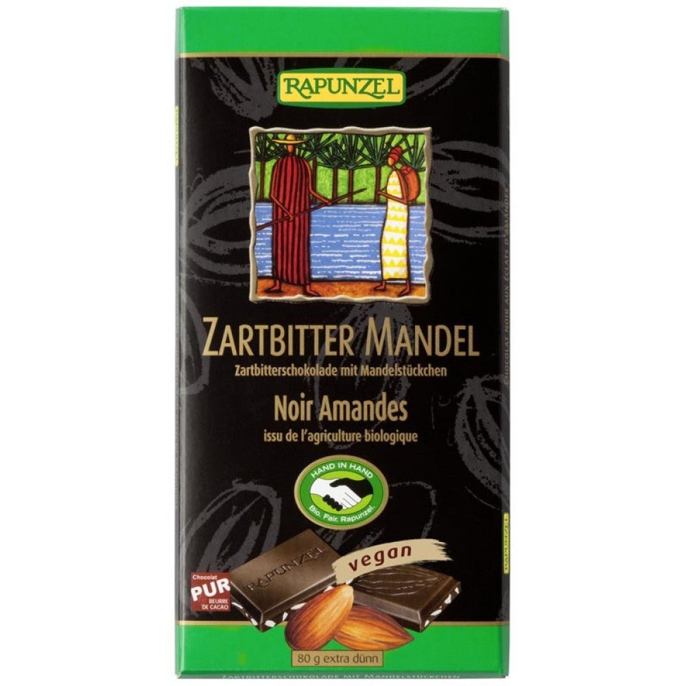 Ciocolata bio amaruie cu migdale si 55% cacao HIH 80g Rapunzel