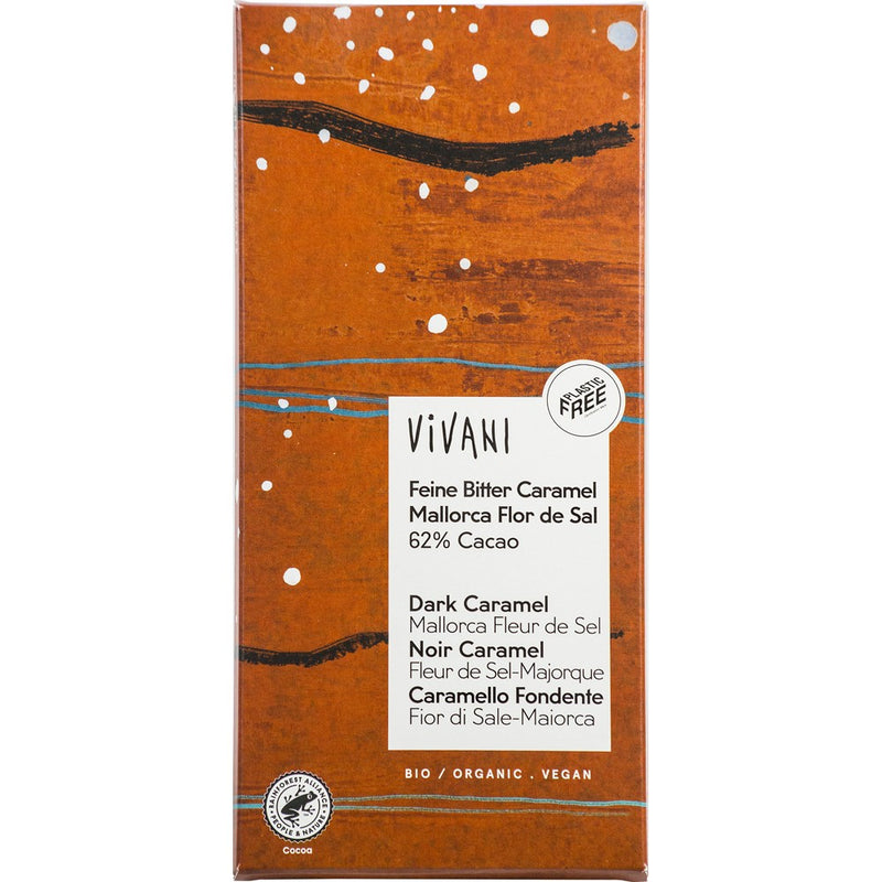 Ciocolata amaruie vegana cu caramel si flori de sare bio Vivani, 80g 1